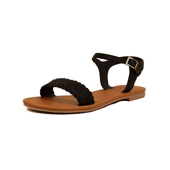 Black Braided Ankle Strap Flat Sandals - Picture 3 of 5